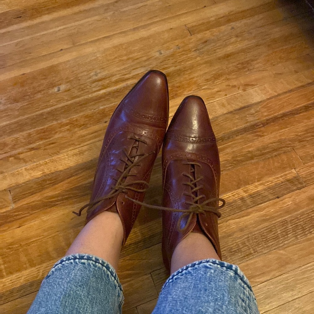 Brown pointed booties